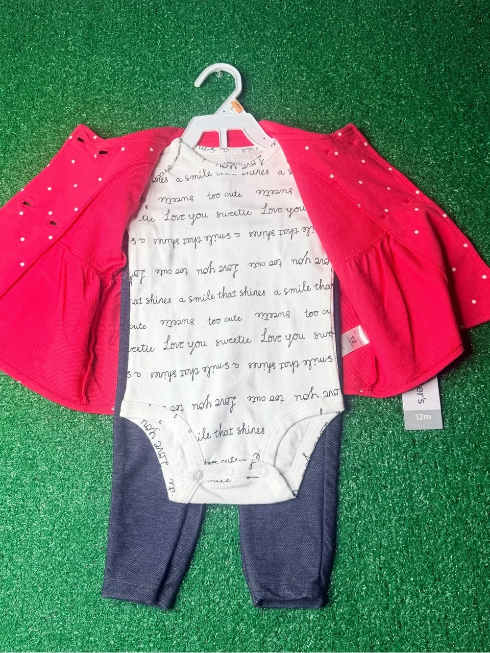 Carter's White Script & Bright Pink Baby Bottoms